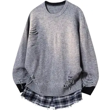 새상품 M-3XL 데미지 가공 그레이 스웨터