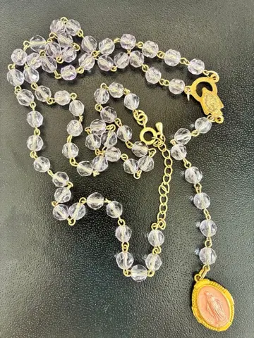 로자리오 목걸이 라벤더 자수정 로자리오 롱 목걸이