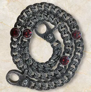 지갑 체인 실버 아라베스크 무늬 백합 문장 레드스톤