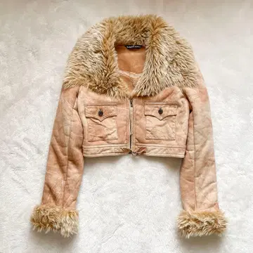 [CRAZY ANGEL] 퍼 달린 베이지색 짧은 기장 자켓 풀 지퍼