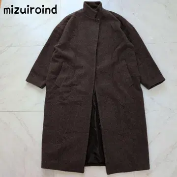 미즈이로 인드 스탠드 카라 롱 코트 울 혼방 일본제 경량