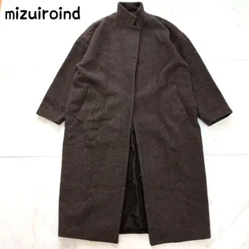미즈이로 인드 스탠드 카라 롱 코트 울 혼방 일본제 경량