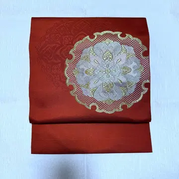 나고야 오비 태고 무늬 꽃 무늬 앤티크 레트로 빨간 계열 리메이크