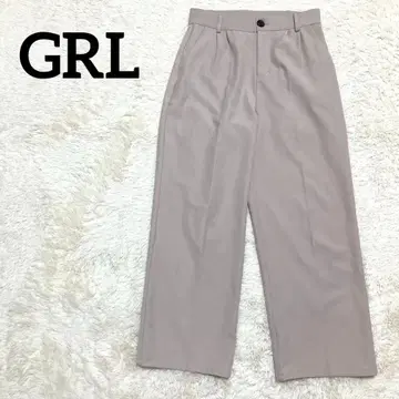 GRL 센터 프레스 턱 와이드 팬츠 L 핑크 베이지 깔끔한 오피스