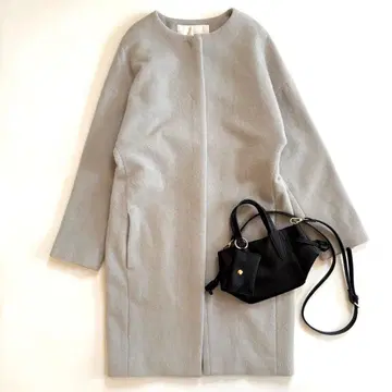 윔 가젯 알파카 모헤어 샤기 노카라 코트 그레이