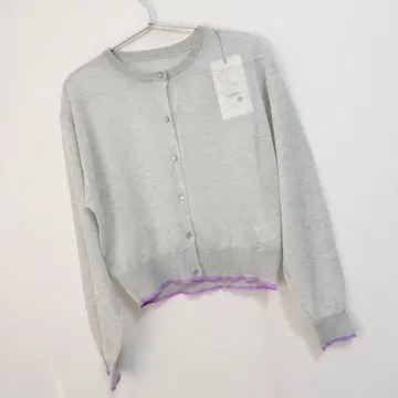 한치 바이컬러 시어 니트 가디건