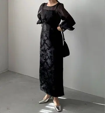 feepur 자카드 뷔스티에 도킹 원피스 블랙 M 사이즈