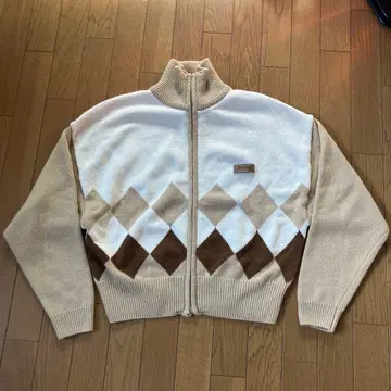 glowny 하프 지퍼 니트 스웨터 아가일 무늬 베이지 한국