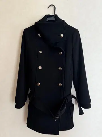 울 코트 블랙 더블 브레스트