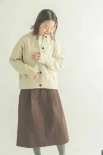 FORK&SPOON 아란 패턴 니트 가디건 아이보리