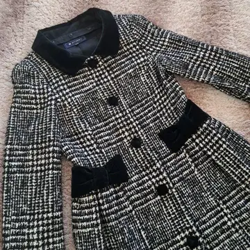 엠즈 그레이시 40 울 혼방 트위드 롱 코트 벨벳 옷깃 탈부착