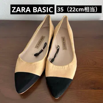 베이지/블랙 토캡 플랫슈즈 ZARA