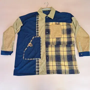 미사용 새상품 차이하네 체크 무늬 패치워크 긴팔 셔츠