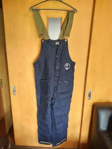 새상품급 U.S. NAVY 데님 서스펜더 오버롤 데크 팬츠