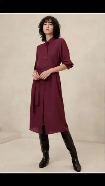 BANANA REPUBLIC 타이 허리 미디 셔츠 원피스