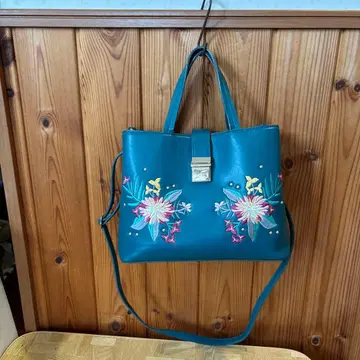 꽃무늬 자수 토트백 파랑