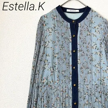 Estella.K 롱 셔츠 원피스 플리츠 티어드 꽃무늬 안감 부착
