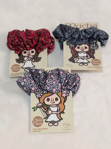 미사용 뮤샤전 한정판 스크런치 사계절 봄/여름/가을 세트 판손 웍스