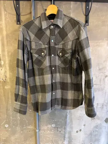 플랫 헤드 버팔로 체크 플란넬 셔츠 웨스턴 블랙 x 그레이 38