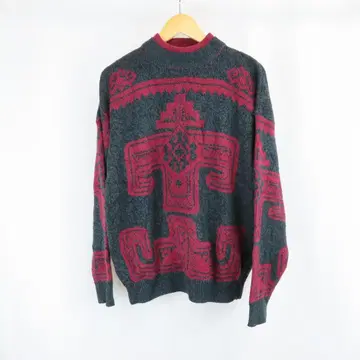 VINTAGE PERMIT 올 패턴 오버 사이즈 니트 스웨터 XL 빨간색