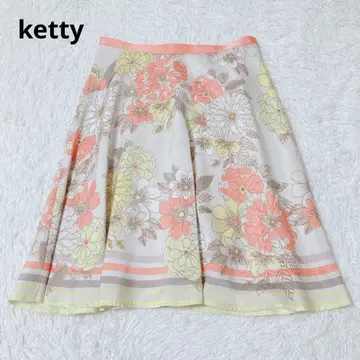 케티 플레어 스커트 무릎 기장 꽃무늬 살몬 핑크 일본제 고급 청순 출퇴근