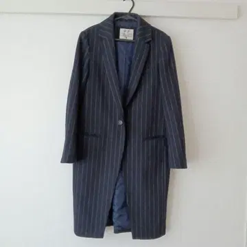 Slic & Slic 네이비 스트라이프 롱 코트 Free