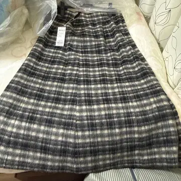 그레이 체크 무늬 롱 스커트
