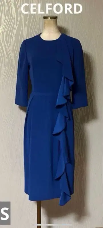 CELFORD 셀포드 아지메 프릴 칼라 원피스 블루