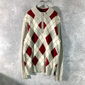 Kent 니트 스웨터 하프 지퍼 긴팔 그레이 아이보리 아가일 무늬