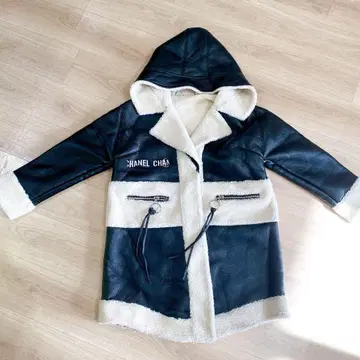 후드 부착 더플 코트 블랙/아이보리 겨울용 코트 따뜻한 여성용