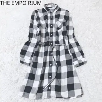 지엔포리움 셔츠 원피스 체크 무늬 블랙 L 벨트 포켓 포함