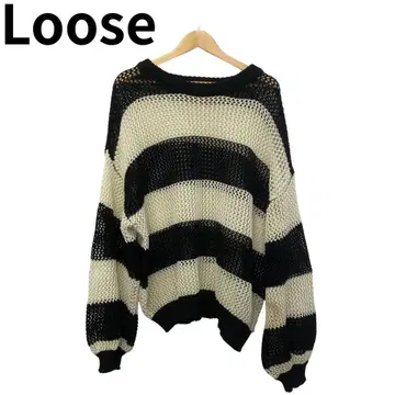 루스 루즈핏 블랙 아이보리 굵은 보더 니트 스웨터 드롭 숄더