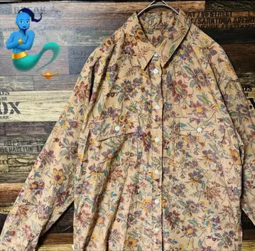 [ 새상품급 ] 꽃무늬 긴팔 셔츠 밝은 브라운 계열 좋은 배색 멋쟁이 L