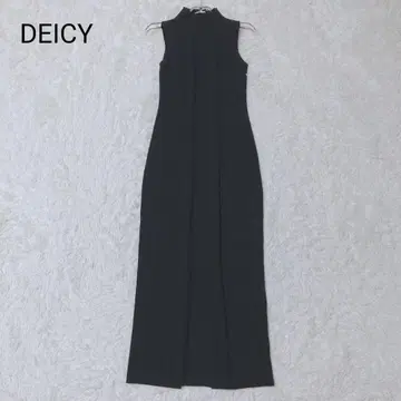 데이시 니트 원피스 슬리브리스 모크넥 슬릿 블랙