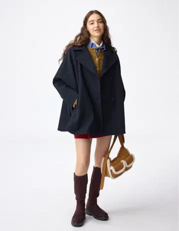 [ 택 포함 미사용 새상품 ] GU 코지 멜톤 케이프 코트 네이비 L