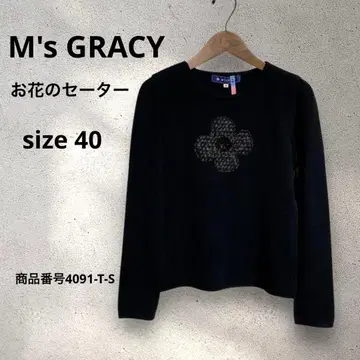 M's GRACY 일본제 울 스웨터 스팽글 꽃 블랙 M~L
