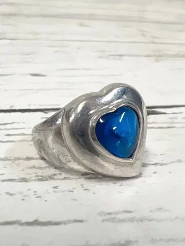 실버 하트형 반지 파란색 스톤