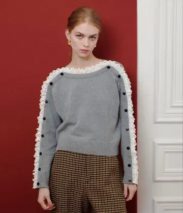 숄더 레이스 단추 풀오버 그레이 2 사이즈