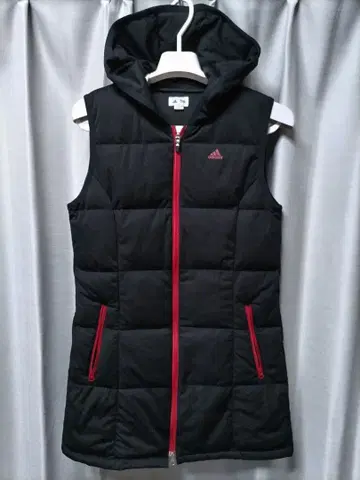 아디다스 골프 다운 베스트 롱 기장 후드 부착 블랙