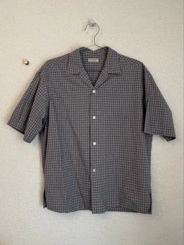 BEAUTY&YOUTH 미니 체크 오픈 카라 그랑데 셔츠