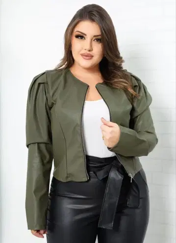 인조 가죽 봄버 자켓 밀리터리 그린