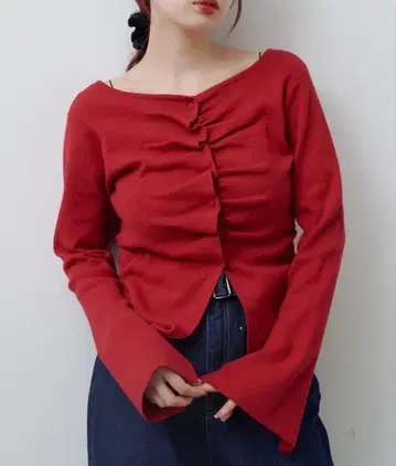 Kastane 카스타네 프론트 개더 니트 가디건 레드