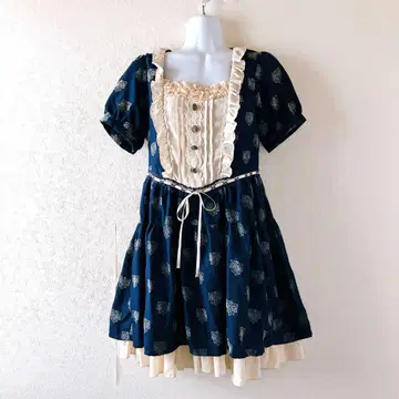프릴 레이스 절개 원피스 네이비 페어리계 y2k