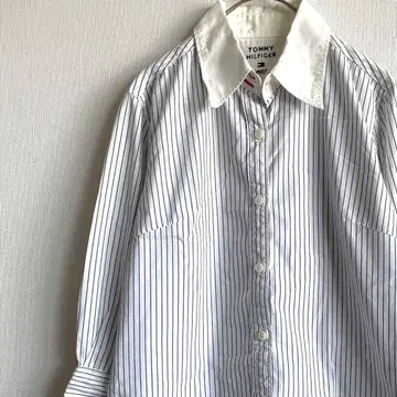 TOMMY HILFIGER 셔츠 스트라이프 7부 소매 로고 자수