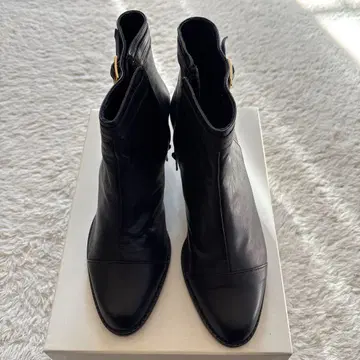 ships 가죽 사이드 고어 부츠 블랙 중간 힐