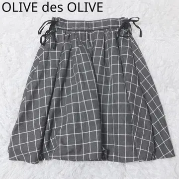 올리브데올리브 플레어 스커트 체크 무늬 리본 허리밴딩 그레이