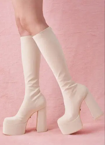 Darich 울트라 스트레치 가죽 롱 부츠 L 아이보리