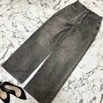 SHAGGIE 오로라 큐빅 장식 빈티지 루즈 데님 팬츠 S