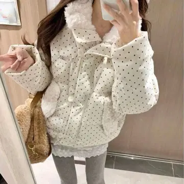 도트 무늬 숏 다운 자켓 짧은 기장