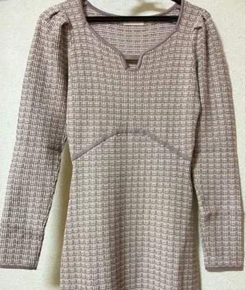 리젝시 바이컬러 트위드 니트 원피스 핑크